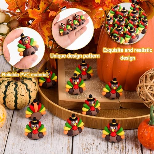 50 Pcs Mini Thanksgiving Turkey Figurines Tiny Turkey Figures Miniarue Animals Figurines Little Autumn Fall Ornaments to Hide and Seek for Thanksgiving Party Decorations (50)