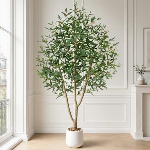6ft Artificial Olive Tree with Tall Exquisite Planter | Realistic Faux Olive Tree with Thick Trunk and Lifelike Leaves