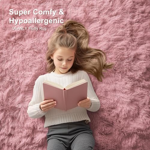 OLANLY 2x4 Machine Washable Runner Rugs for Hallway, Soft Fluffy Shaggy Bedside Rugs for Bedroom, Living Room, Indoor