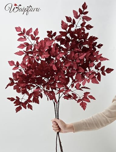 Waipfaru 36" Fall Stems for Vases, Burgundy Fall Floral Stems (6pcs)