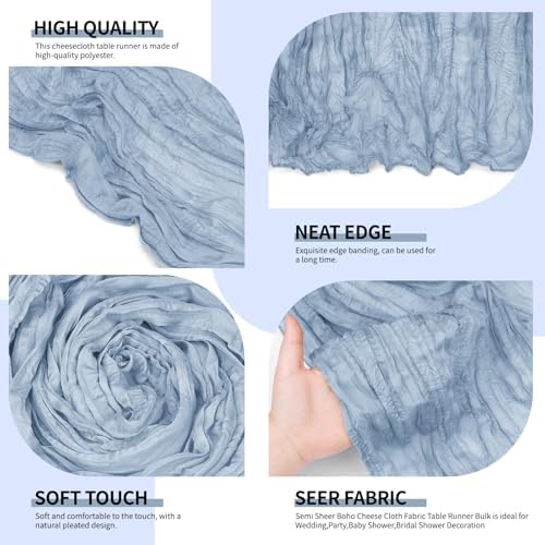 4 Pack Dusty Blue Cheesecloth Table Runner 10Ft, Gauze Table Runners 21.5 x 120 inch,Semi Sheer Cheese Cloth Fabric Runner Bulk for Wedding,Party,Baby Shower,Bridal Shower