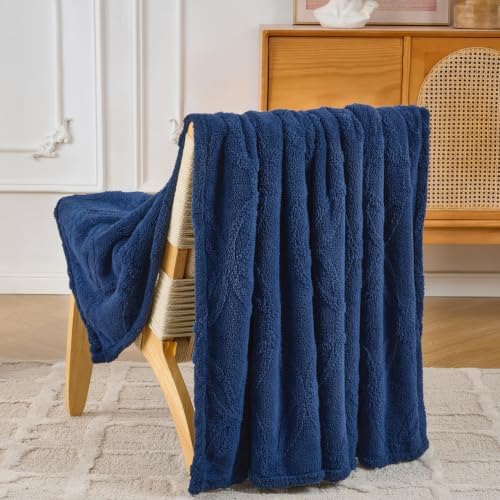 Navy Throw Blanket - Soft & Fluffy Fleece, Cute & Aesthetic, Perfect for Sofa, Couch, Chair, Bed, Living Room &