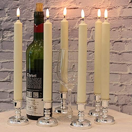 Wondise Flameless Window Candles with Remote & Timer, 10" Battery Operated 3D Wick LED Flickering Taper Candle for Christmas Decorations, Removable Silver Holder and Suction Cups Included(6 Pack)