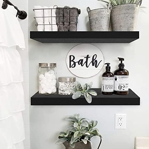 QEEIG Bathroom Long Floating Shelves for Wall (Black, Set of 2, 23.6")