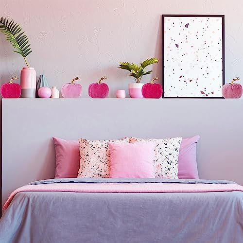 Winlyn 4 Pcs Assorted Faux Pink Velvet Pumpkins Decorative Fabric Pumpkins 5" for Gifts Fall Wedding Baby Shower Thanksgiving Halloween Table Centerpiece Mantel Bowl Farmhouse Decor