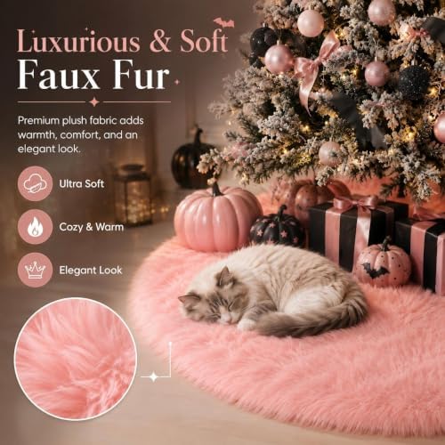 28 Inch Pink Faux Fur Christmas Tree Skirt for Christmas Decorations