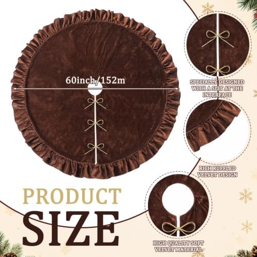 Velvet Christmas Tree Skirt, 60 Inches, Bow Style, Brown