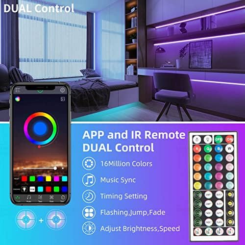 KSIPZE 200ft (2 Rolls of 100 ft) Led Strip Lights RGB Music Sync Color Changing Bluetooth Led Lights with Smart App