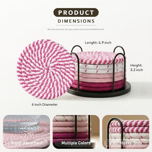 Lazebox Coasters Set of 8 for Drinks, 4 Inch Large Coasters for Coffee Table, Tabletop Protection for Hot & Cold