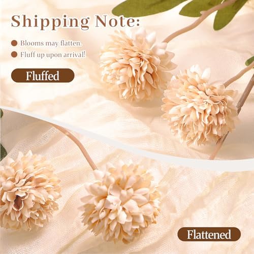 Alupssuc 32 Pcs Beige Faux Silk Mums, Fake Chrysanthemum for Vase