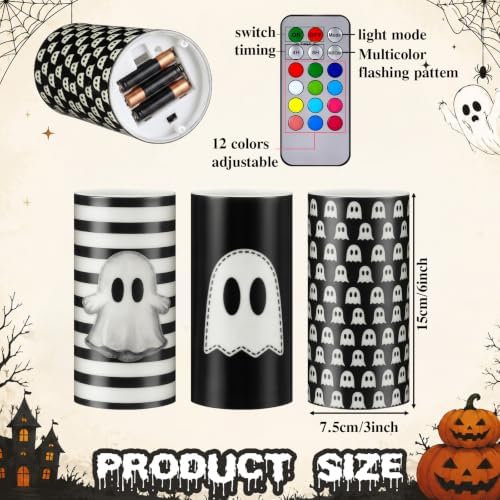 Woanger 3 Pcs Halloween LED Flameless Candles Retro Ghost Flickering