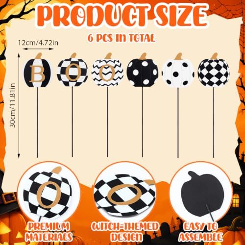 6 Pcs Halloween Outdoor Decoration Checkered Pumpkin Garden Stake