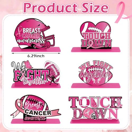 Yalikop 6 Pcs Football Breast Cancer Awareness Table Decorations