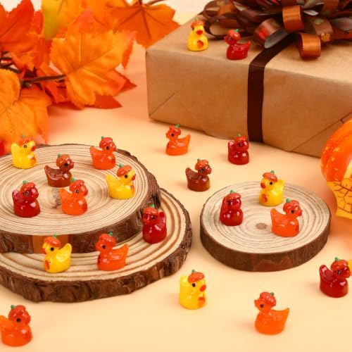 60Pcs Fall Mini Resin Ducks, Miniature Pumpkin Thanksgiving Ducks