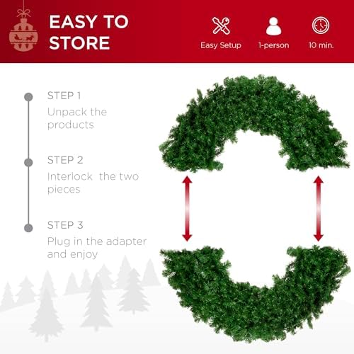 Best Choice Products 48in Large Artificial Pre-Lit Fir Christmas Wreath Holiday Accent Decoration w/ 200 LED Lights, 714 PVC Tips