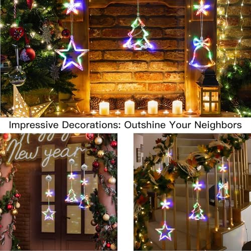 suddus Christmas Window Lights Decoration, Star, Bell & Tree Multicolor