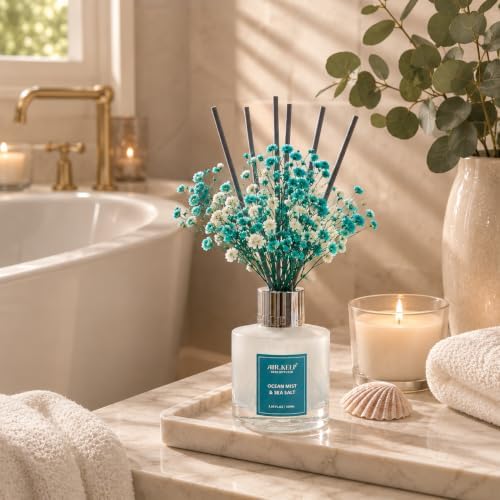 Airkeep Reed Diffuser Set,3.38 fl oz (100 ml) - Ocean Mist&Sea Salt Oil Diffusers with 8 Reed Sticks,Home Fragrance