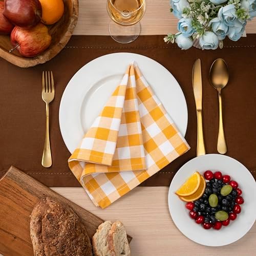 Blue Needles Gingham Buffalo Plaid Cotton Dinner Napkins Set of 12-18"x18"