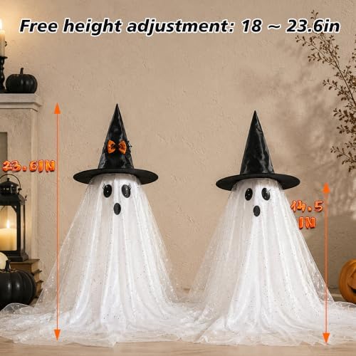 AYGXU 2pcs Halloween Decorations Indoor,Ghost Decor with String Lights Remote Control,Halloween Party