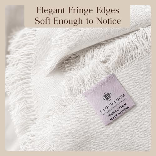 CLOUDLOOM 100% Cotton Fringe Cloth Napkins, White, Set of 6, 20"x20"