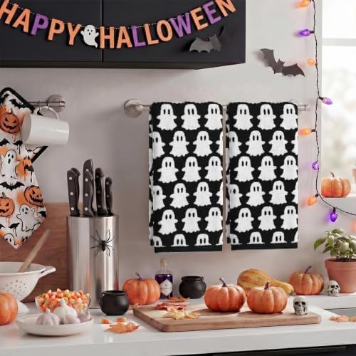 Artoid Mode 2 Pcs Black Ghost Halloween Hand Towels for Bathroom