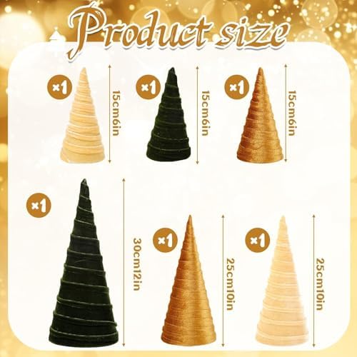 6 Pcs 12" 10" 6" Christmas Cone Tree Decorations Christmas Neutral Velvet Table Centerpieces Decor Flocked Farmhouse Tiered Tray Ornament Xmas Tree for Home Entryway Tabletop Centerpiece Decor