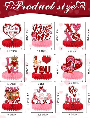 Centerpiece for Table Decorations, 9 Pcs 3D Honeycomb Certerpieces for Party Supplie(Valentines Day)