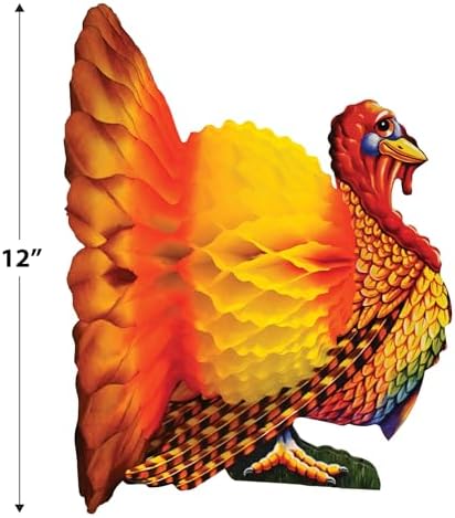 Beistle Tissue Turkey Centerpieces 12", Pack of 2, Fall Colors