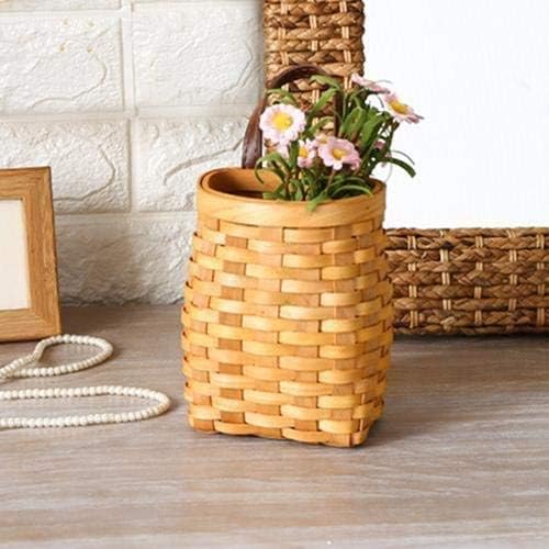 Hand-Woven Wood Storage Basket Portable Wall Hanging Flower Basket Organizer Fruit Vegetable Rattan