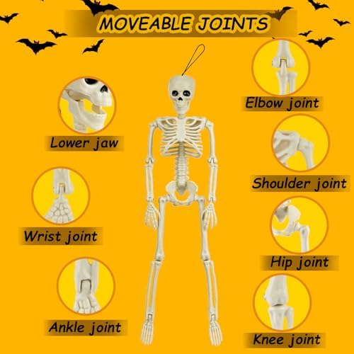 12 Packs Skeleton Halloween Decorations Outdoor with 16" Full Body Posable Joints Skeletons Decor, Halloween Party Decor Indoor, Yard Garden Lawn Graveyard Haunted House Props Spooky Party Decorations