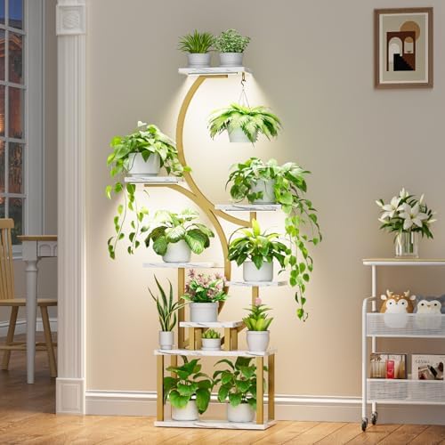 BACEKOLL Plant Stand Indoor with Grow Light, 8 Tier Corner Plant Shelf Tall