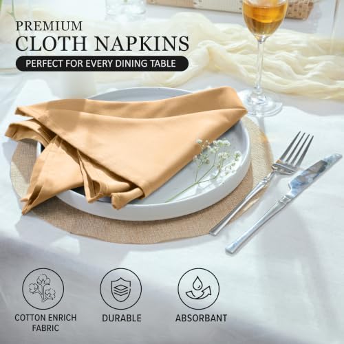 Ruvanti Cloth Napkins Set of 4, Cotton Enrich 18”x18” - Ivory Gold