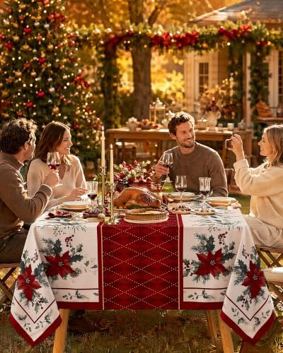 Square Christmas Tablecloth, Holiday Dining Decor, 60x60 Inch