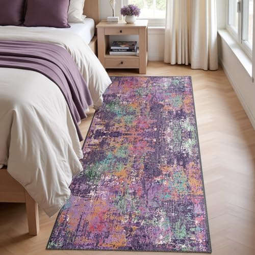 RELEANY Washable Runner 2'x8' Abstract Area Rug for Hallway Purple Multi