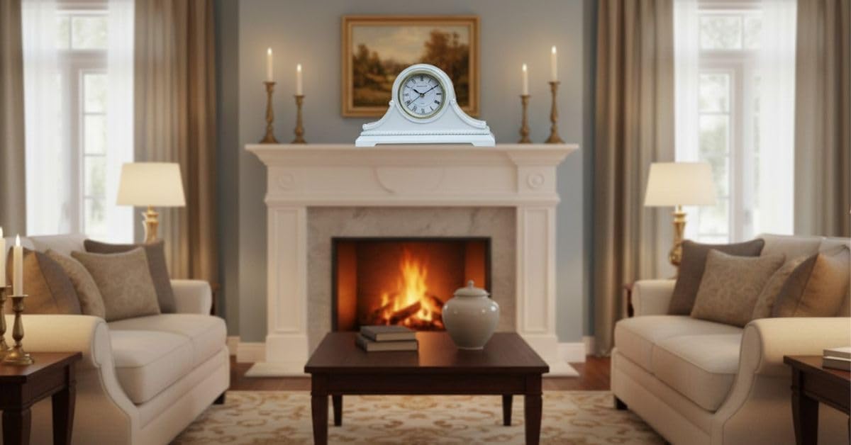 Mantel Clocks, Battery Operated, Silent Wood Table Clock with Westminster Chimes On The Hour, Solid Wooden Shelf