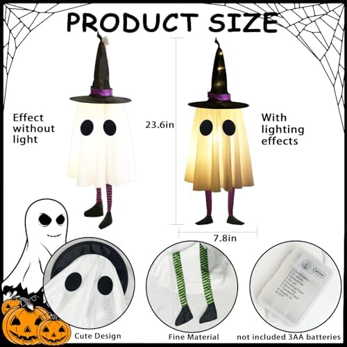 Halloween Decorations Outdoor, Spooky Ghost Halloween Decor with Witch Hat