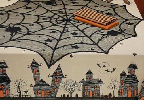 DII Black Lace Overlay Tabletop Collection Gothic Halloween Decor, Table Topper, 40" Round, Spider Web