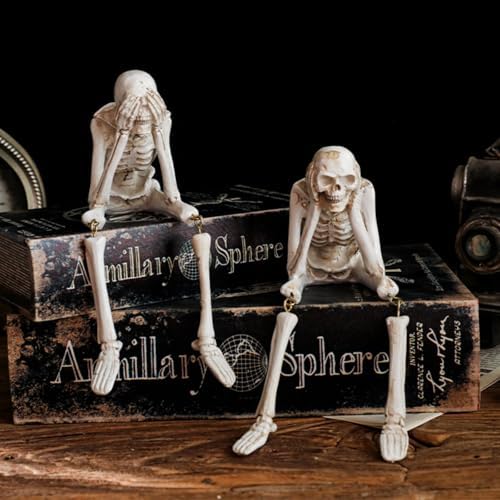 OwMell Set of 3 No Evil Skeletons Statue, Skull Figurine Gothic Home Décor