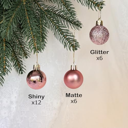Emopeak 24 Count Rose Gold Mini Christmas Balls Ornaments 1.57 Inch