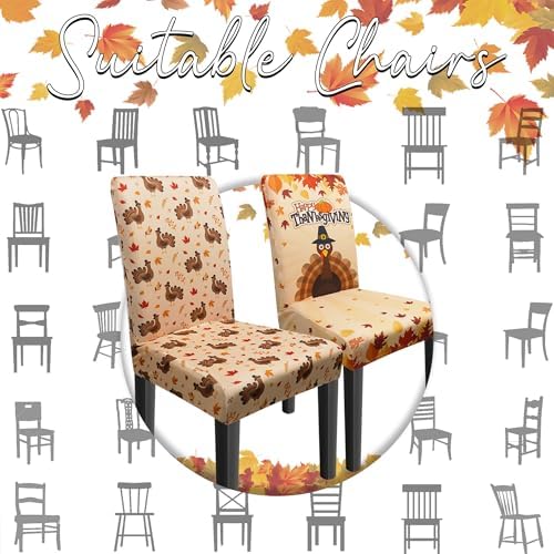 Thanksgiving Chair Covers Set of 4 Fall Turkey Dining Chair Covers for Party Kitchen Removable Fall Seat Covers for Chairs Thanksgiving Decorations