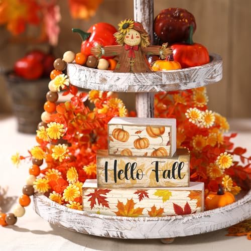 4 Pcs Fall Scarecrow Tiered Tray Decor Scarecrow Pumpkin Wooden Sign