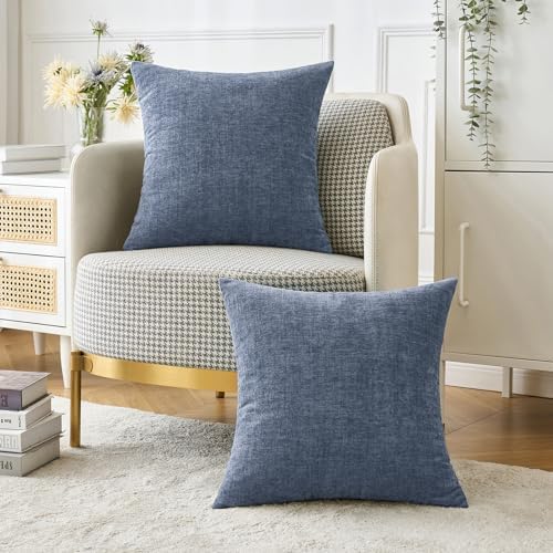 MIULEE Soft Chenille Throw Pillow Covers Dark Grey Blue 18x18 Pack of 2