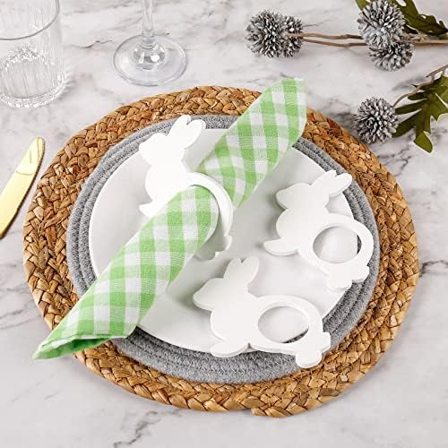 Easter Bunny Ear Napkin Rings Set of 12, White Wooden Bunny Rabbit Napkin Ring Holders Cute Bunny Buckles for Easter Dining Table Decoration Sand Spring Parties (12 Pieces Bunny)
