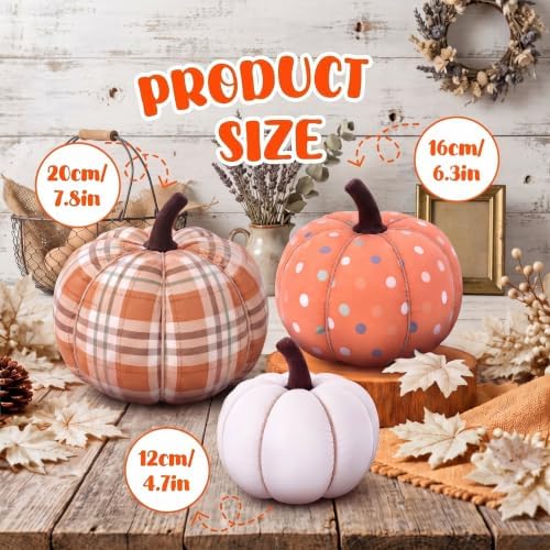 RattanView 3 Pcs Farmhouse Rustic Decorative Pumpkins, Solid Pattern Mix