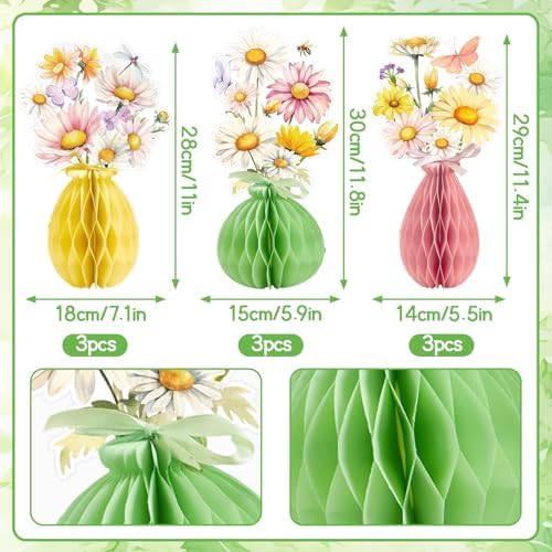 9pcs Daisy Table Decoration, Flower Honeycomb Table Garden Party Decoration, Wildflower Honeycomb with Bee, Suitable for Summer Party, Garden, Spring Birthday, Baby Shower,Wedding.