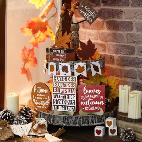 FairySandy 19 Pcs Fall Tiered Tray Decor Set, Maple Leaf