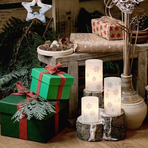 GenSwin Christmas Flameless Candles Battery Operated with Timer Snowflake