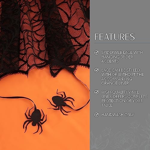 Crawling Halloween Spider Lace Lined Tablecloth, Black - 70" W x 70" L Round