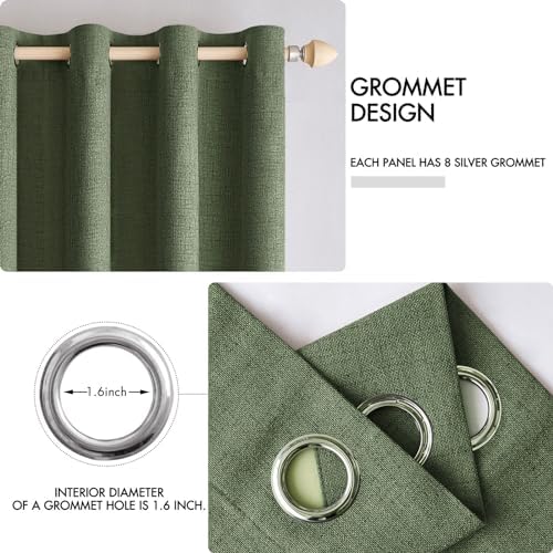 MIULEE 100% Blackout Linen Curtains for Bedroom 52x90 Inches Olive Green