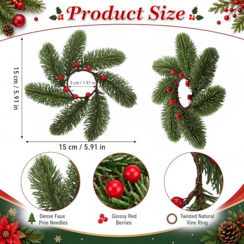 LemonRoad 6 Pcs Christmas Napkin Rings, Pine and Berry